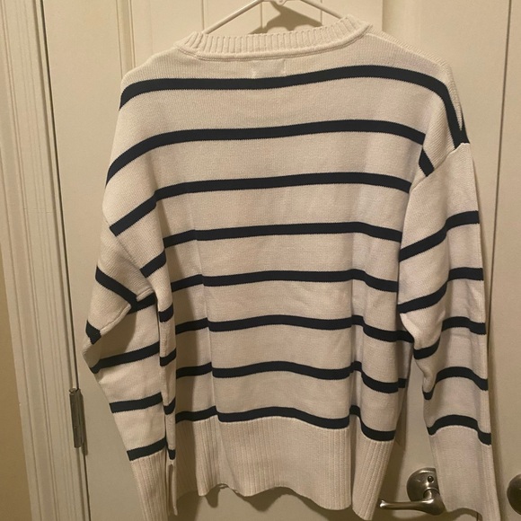 J. Crew Cream Crewneck Sweater with Navy Stripes-Woman’s size M - Picture 2 of 3
